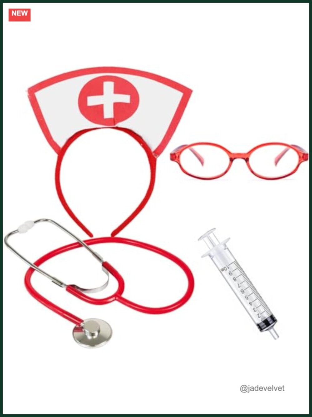 Nurse Costume Accessory Set Hat Headband Stethoscope Glasses Cosplay